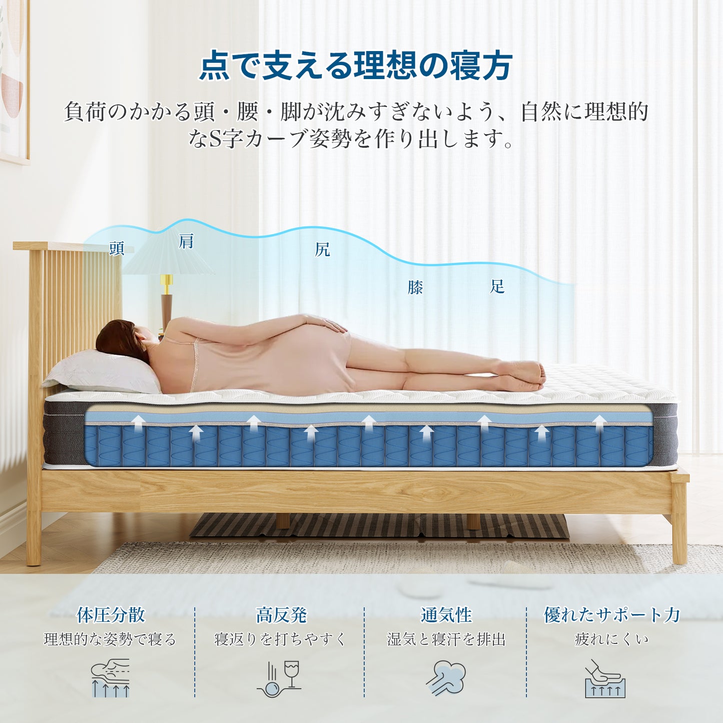 Inofia マットレス 高反発 極厚22cm ポケットコイル 高級ニット 高耐久性 寝返りサポート