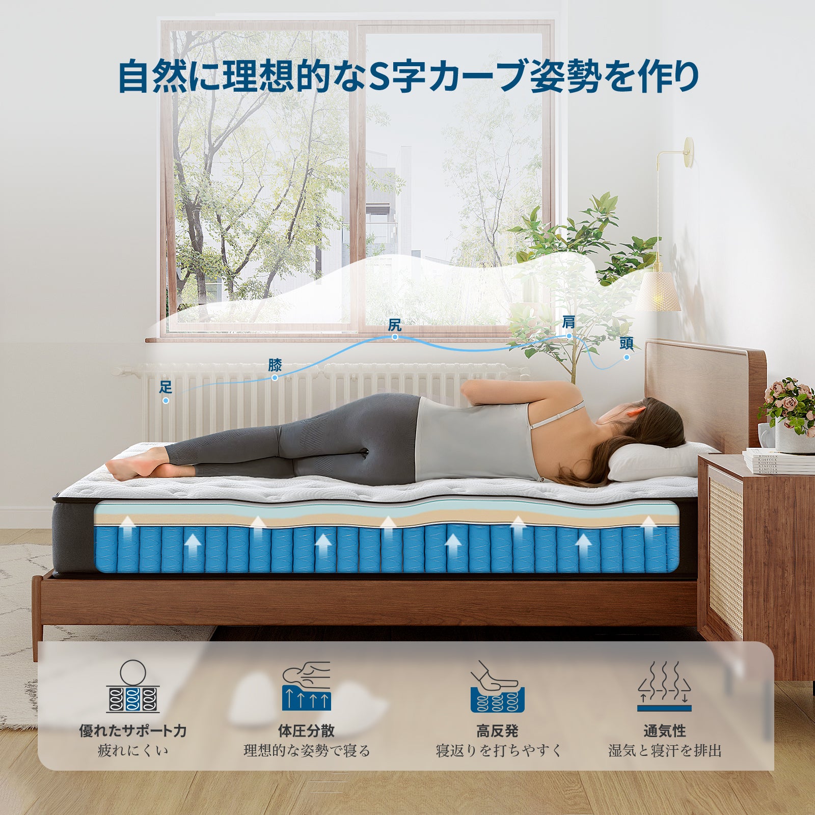 Inofia マットレス 高反発 極厚23cm ポケットコイル 天然ラテックス 高